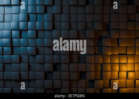 Futuristic black square mosaic with glowing edges and architectural depth Stock Photo
