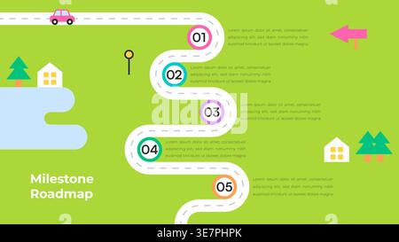 Milestone Roadmap Infographic with Green Background and Highlighted Icons Vector Illustration Stock Vector