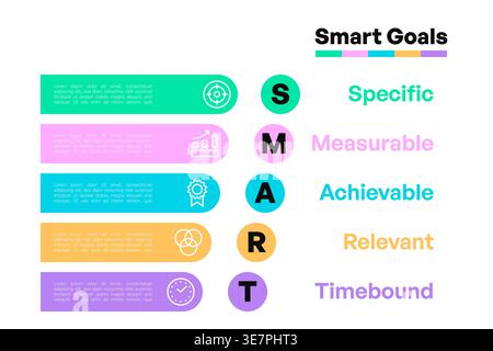 Smart Goals Infographic with Colorful Sections and Icons for Business Strategy Vector Illustration Stock Vector