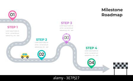 Colorful Milestone Roadmap Infographic with Numbered Steps and Finish Line Vector Illustration Stock Vector