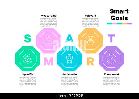 Smart Goals Infographic with Colorful Sections and Icons for Business Strategy Vector Illustration Stock Vector