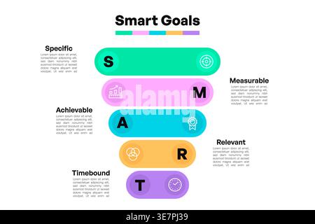 Smart Goals Infographic with Colorful Sections and Icons for Business Strategy Vector Illustration Stock Vector