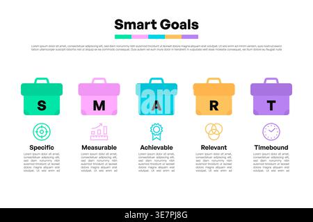 SMART Goals Infographic Featuring Briefcase Icons in Colorful Modern Layout Vector Illustration Stock Vector