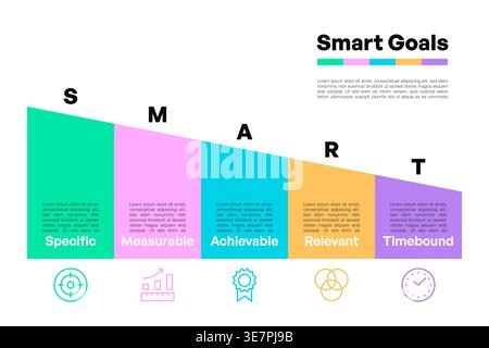 SMART Goals Infographic with Slanted Columns and Modern Colorful Icons Vector Illustration Stock Vector