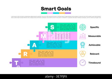 SMART Goals Staircase Infographic with Puzzle Pieces for Success and Strategy Vector Illustration Stock Vector