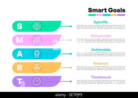 Smart Goals Infographic with Colorful Sections and Icons for Business Strategy Vector Illustration Stock Vector