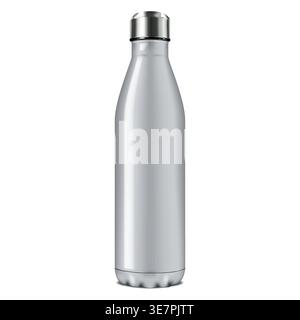 Blank metal insulated water bottle vector mockup. Reusable stainless steel travel sport flask isolated on white background mock-up Stock Vector