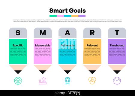 SMART Goals Pencil Infographic with Five Steps for Business Planning and Growth Vector Illustration Stock Vector