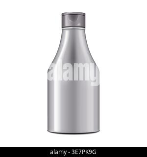 Blank plastic bottle with flip top cap vector mockup. Cosmetic product packaging mock-up. Shower gel, shampoo, hair conditioner, body lotion template Stock Vector