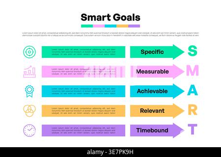 Smart Goals Horizontal Infographic with Labeled Arrows and Icons Vector ...