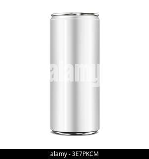 Blank white aluminum can realistic vector mock-up. Drink tin can packaging mockup Stock Vector