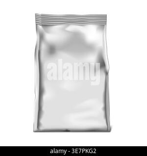 Vacuum sealed retort pouch realistic vector mock-up. Blank foil or plastic bag package mockup Stock Vector