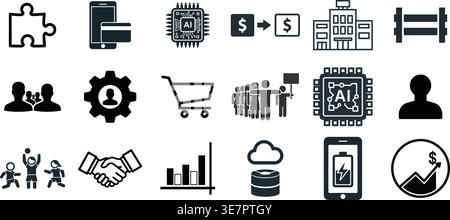 Artificial Intelligence and Global Business Technology Icons Stock Vector