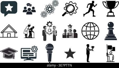 Global Business Strategy and Achievement Icons for Competitive Growth Stock Vector
