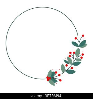 Circle Frame With Green Leaves And Red Cherry Berries Stock Vector