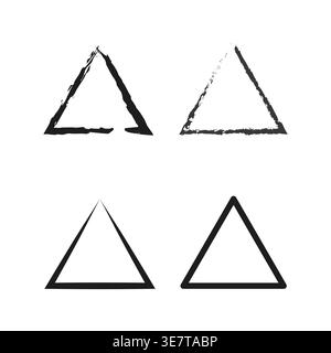 Four triangle shapes set. Grunge brushstroke Vector texture. Rough hand drawn effect. Simple clean lines pack. Stock Vector