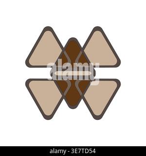 Chocolate butterfly symbols. Geometrical creature Vector. Abstracted symmetrical silhouette. Tan wings ornamentation. Stock Vector