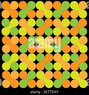 Orange green pattern. Tiling geometric shapes. Repeating Vector texture. Black contrast background. Stock Vector
