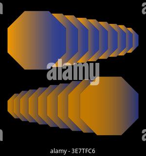 Octagon gradient set. Orange blue Vector shape. Geometric cascade composition. Abstract transition backdrop style. . Stock Vector