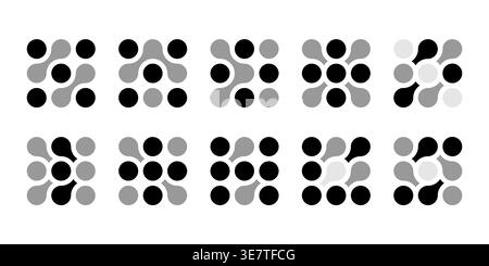 Bio cell logo, medical circuit diagonal sign. Alphabet curves as modern arrow. Innovative science integrated symbol. Connected dots merge as molecule Stock Vector