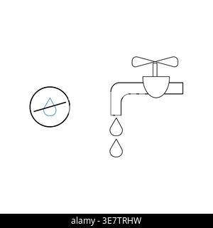 Water faucet icon. Dripping drop symbol. Save water Vector. Conservation line drawing. Stock Vector