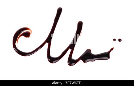 Chocolate sauce drizzle isolated on white background. Liquid chocolate syrup smear or splash. Clipping path Stock Photo