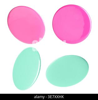 Many pink and turquoise button badges isolated on white, set Stock Photo
