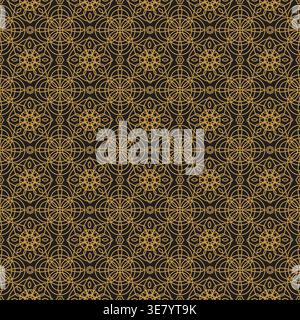 Ramadan pattern. Islamic seamless pattern with gold line on black background. Vector arabic geometric line pattern. Eid mubarak traditional design. Stock Vector