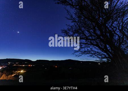 Planet Venus over the Clwydian Range, North Wales, at night Stock Photo