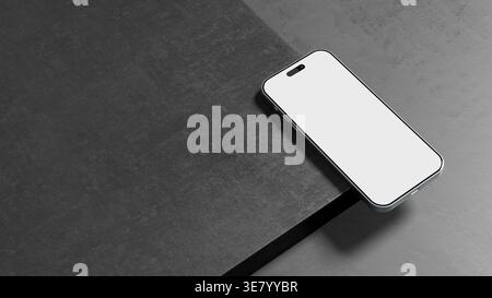 Mobile phone mockup on dark gray background, featuring clean minimalist style and realistic screen presentation for app design, mobile interface and d Stock Photo