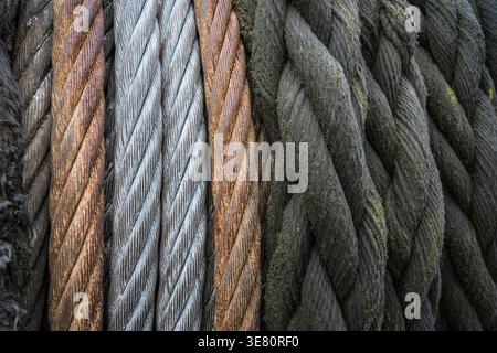 different kind of ropes on a drum Stock Photo