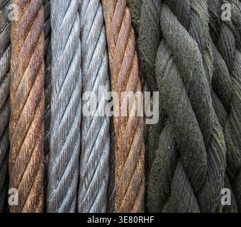 different kind of ropes on a drum Stock Photo