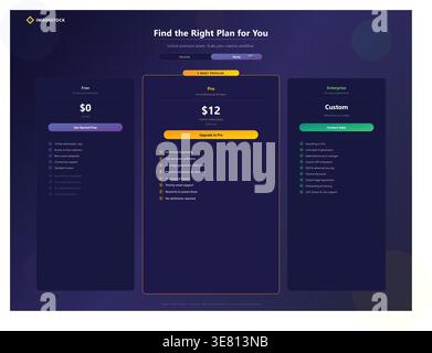 Subscription pricing page for digital creative assets Stock Vector