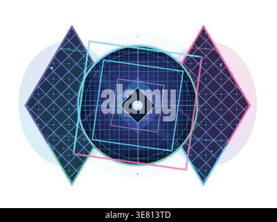 Vibrant geometric abstract design with digital grid Stock Vector