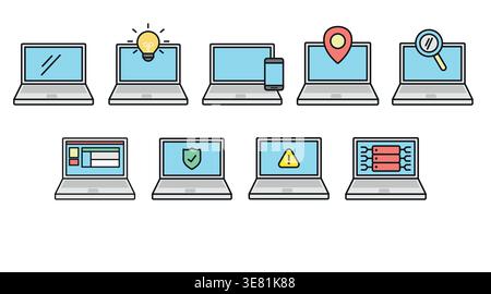 Laptop and digital services icon set: collection of portable computer vectors Stock Vector