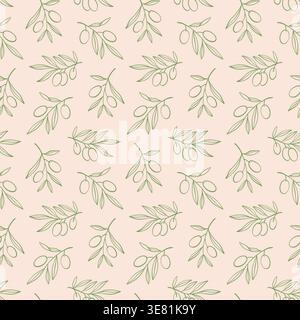 Italian olive branch delicate seamless pattern Stock Vector