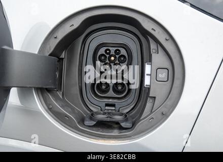 Close-up of Electric Vehicle Combined Charging System CCS Type 2 Port Stock Photo