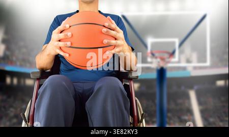 cropped basketball player in wheelchair at stadium Stock Photo