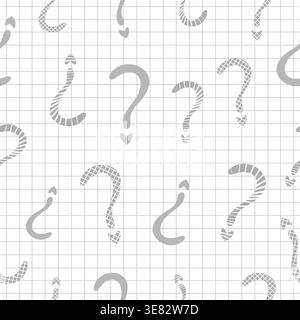 Grey monochrome question mark seamless pattern on checkered background. Decorative punctuation mark and FAQ, light gray vector backdrop Stock Vector