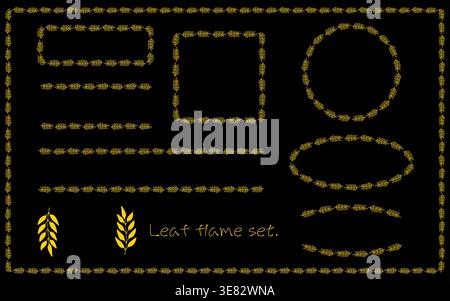 A luxurious set of botanical leaf frames in a gold-style finish. Elegant hand-drawn lines with a refined, minimal look, ideal for premium layouts, inv Stock Vector
