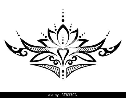 Elegant lotus flower in tribal ornamental style with Polynesian and Maori influences. Symmetrical decorative design symbolizing balance, harmony and i Stock Vector