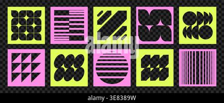 Bold IG story or poster Template set. Geometric Frame and y2k brutalism shapes. Perfect for social media, marketing, and branding with vibrant retro Stock Vector