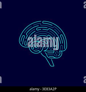concept of creative thinking or machine learning, graphic of brain combined with maze pattern Stock Vector
