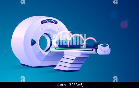 concept of medical technology advancement, graphic of MRI scan device with futuristic element Stock Vector