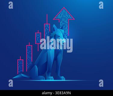 concept of cheating or fraudulence in stock market exchange, graphic of low poly wolf with stock candlestick Stock Vector