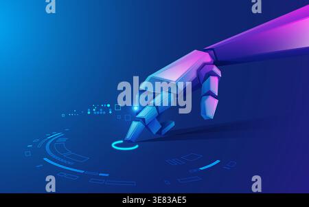 concept of virtual reality technology or artificial intelligence technology, graphic of robot hand using futuristic interface Stock Vector
