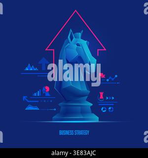 concept of business strategy, graphic of low poly chess knight with buisness element Stock Vector