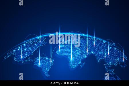 concept of communication technology, graphic of dotted world map presented in futuristic style Stock Vector
