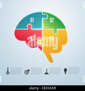 concept of brain puzzle or brain storming, graphic of human brian combined with jigsaw Stock Vector