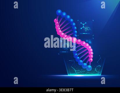 concept of biotechnology or biochemistry, graphic of DNA strand with medical futuristic element Stock Vector